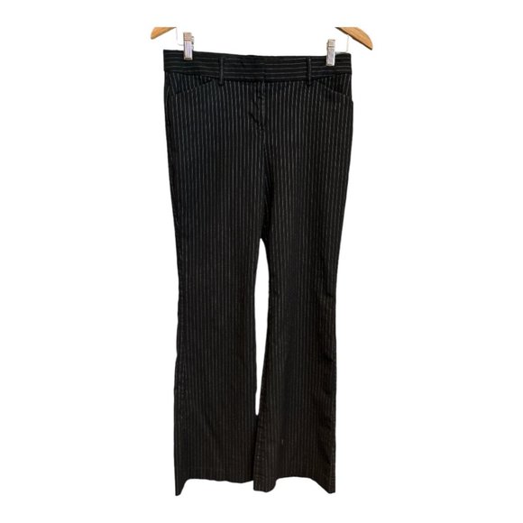EXPRESS DESIGN STUDIO Editor Flare Pants Size 4R Pinstripe Black - Picture 5 of 10